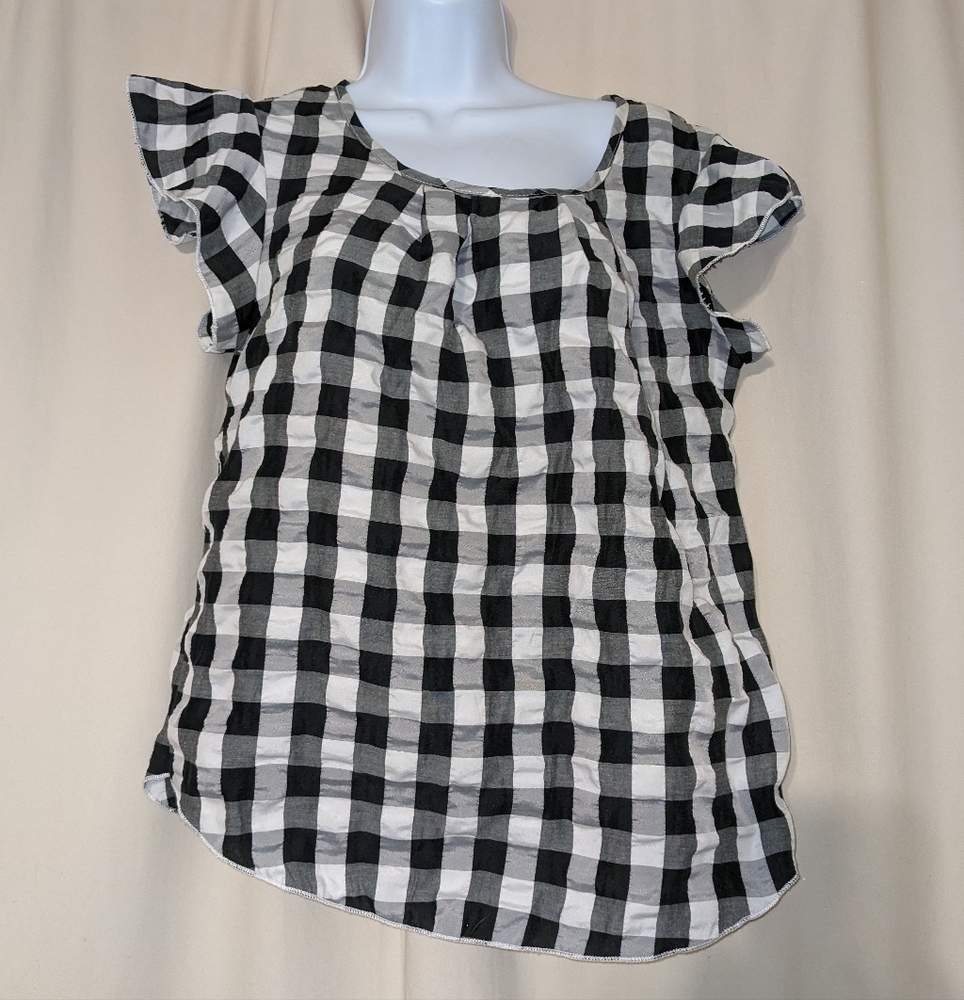 NY INVASION gingham checkered flutter Sleeve top … - image 1